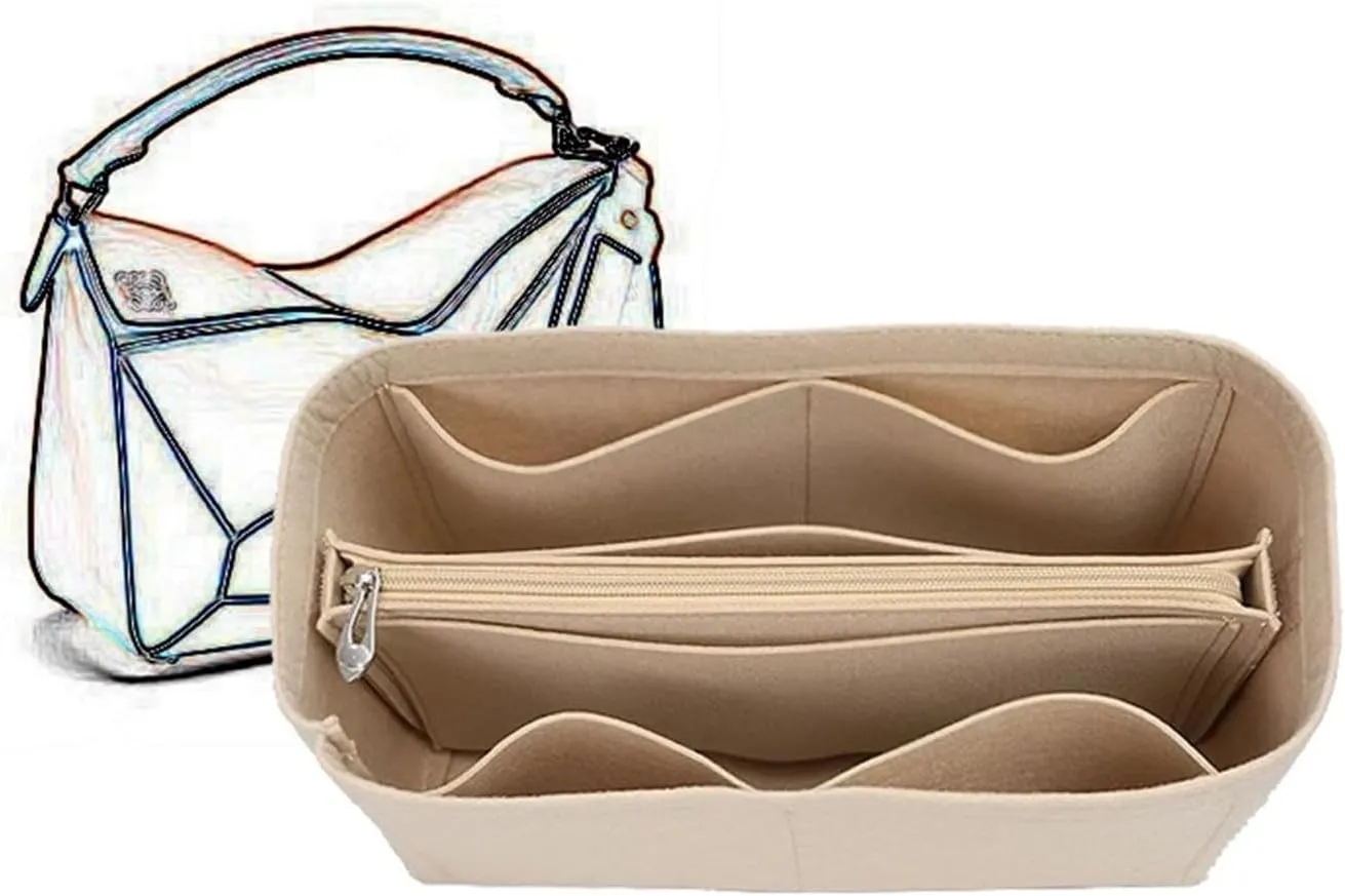 Bag Organizer Lined Storage Bag Bag Organizer Insert Portable Cosmetic Bag for Loewe(Khaki B,S)