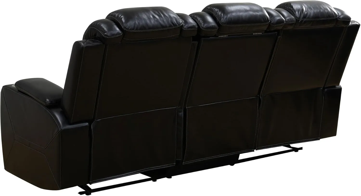 Ball & Cast Power Recliner Sofa Sectional Couch,Breathing Leather Living Room Reclining w/Wireless Chargers LED,Home Theater 3 Seat Couches with Lighting Reversible Coffe Table & Metal Support,Black