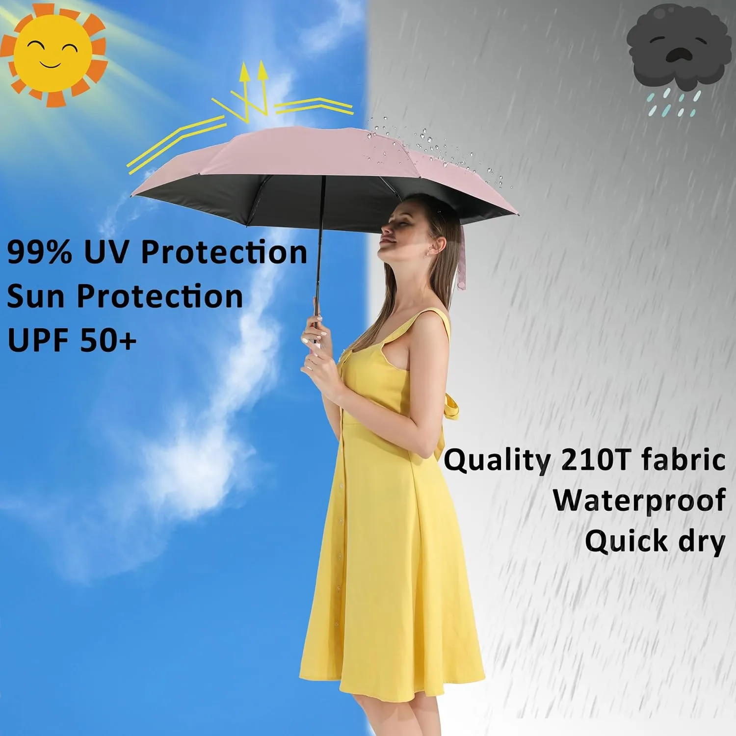BAODINI Small UV Protection Travel Umbrella Compact for Rain and Sun UPF 50  Windproof Portable 42 inch Umbrella for Women and Men