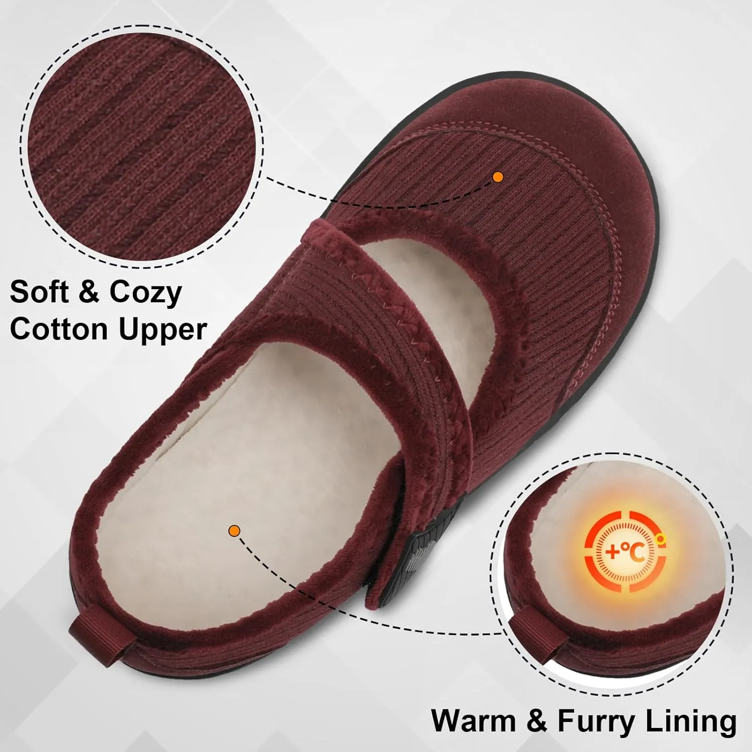 BARERUN Womens Slippers Wide Diabetic Shoes for Women Adjustable House Slippers Swollen Bunions Neuropathy House Shoes Stable Non Slip Barefoot Walking Shoes Indoor Outdoor