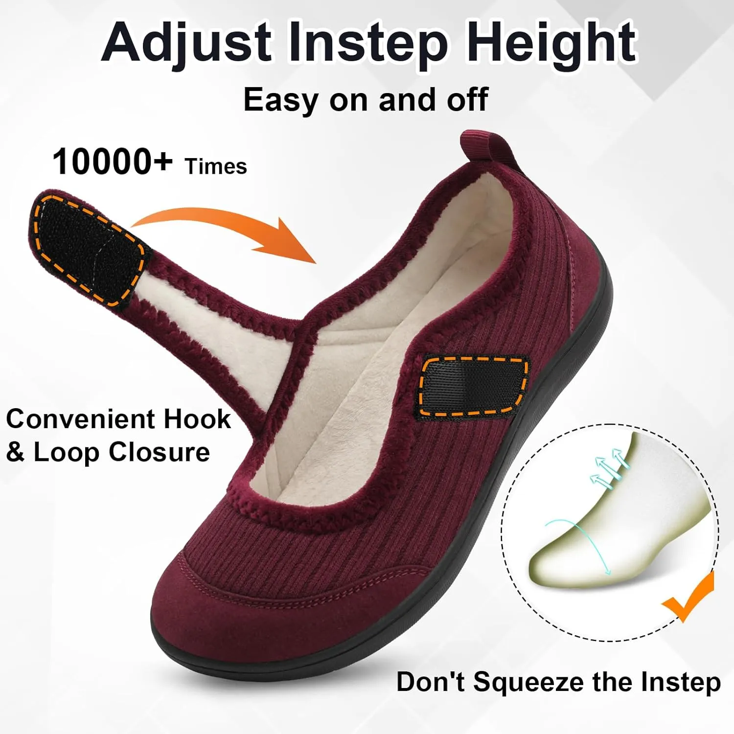BARERUN Womens Slippers Wide Diabetic Shoes for Women Adjustable House Slippers Swollen Bunions Neuropathy House Shoes Stable Non Slip Barefoot Walking Shoes Indoor Outdoor