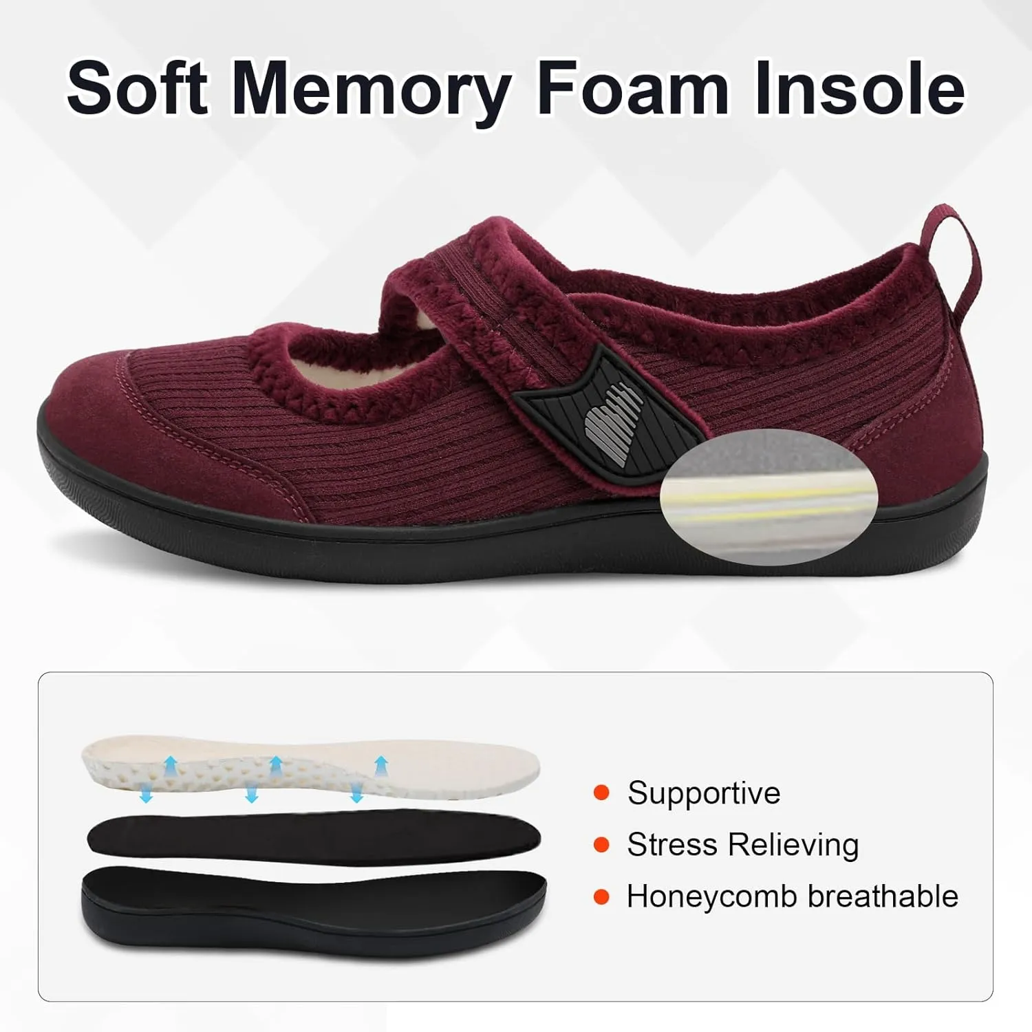 BARERUN Womens Slippers Wide Diabetic Shoes for Women Adjustable House Slippers Swollen Bunions Neuropathy House Shoes Stable Non Slip Barefoot Walking Shoes Indoor Outdoor