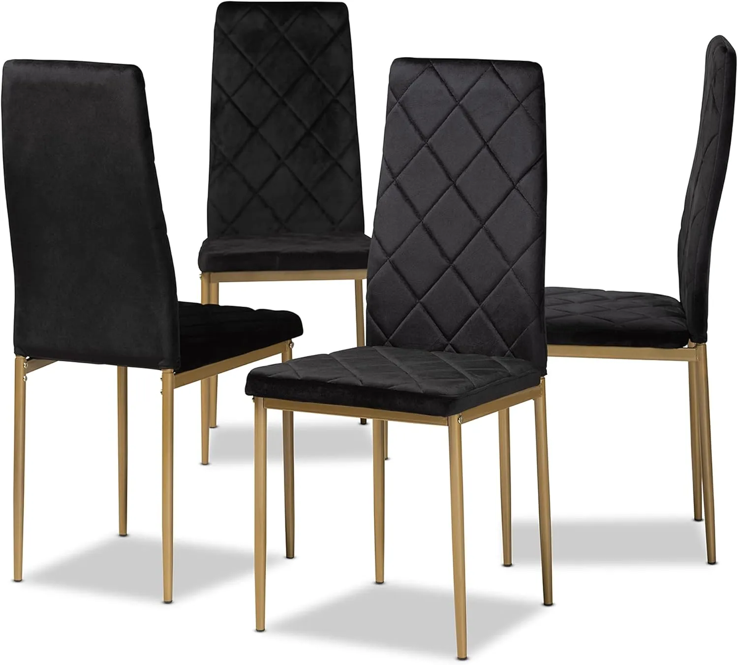 Baxton Studio Blaise Modern Luxe and Glam Black Velvet Fabric Upholstered and Gold Finished Metal 4-Piece Dining Chair Set