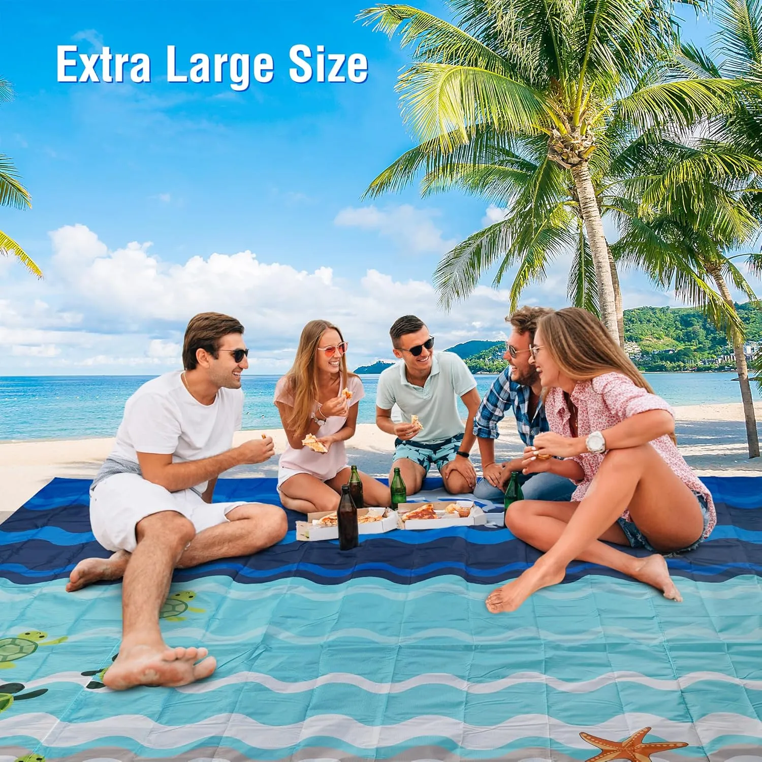 Beach Blanket Waterproof Sandproof, 79x79Inch Sand Free Beach Mat, Quick Drying, Light Weight and Portable Outdoor Picnic Mat for Travel, Camping