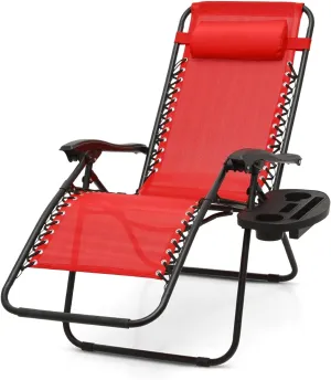 Beach Chairs Zero Gravity Chair with Cup Holder - Portable Beach Recliner, Adjustable Locking System, CAAP-BCC-C1P-RD
