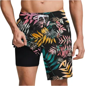 Beach Shorts for Men 2 in 1 Athletic Casual Drawstring Shorts Loose Elastic Waist Vacation Floral Print Pants