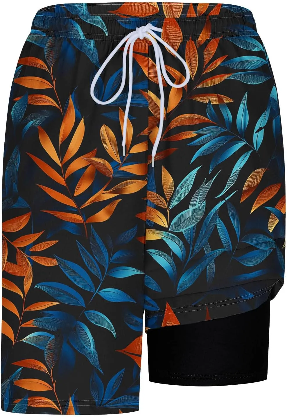 Beach Shorts for Men 2 in 1 Athletic Casual Drawstring Shorts Loose Elastic Waist Vacation Floral Print Pants