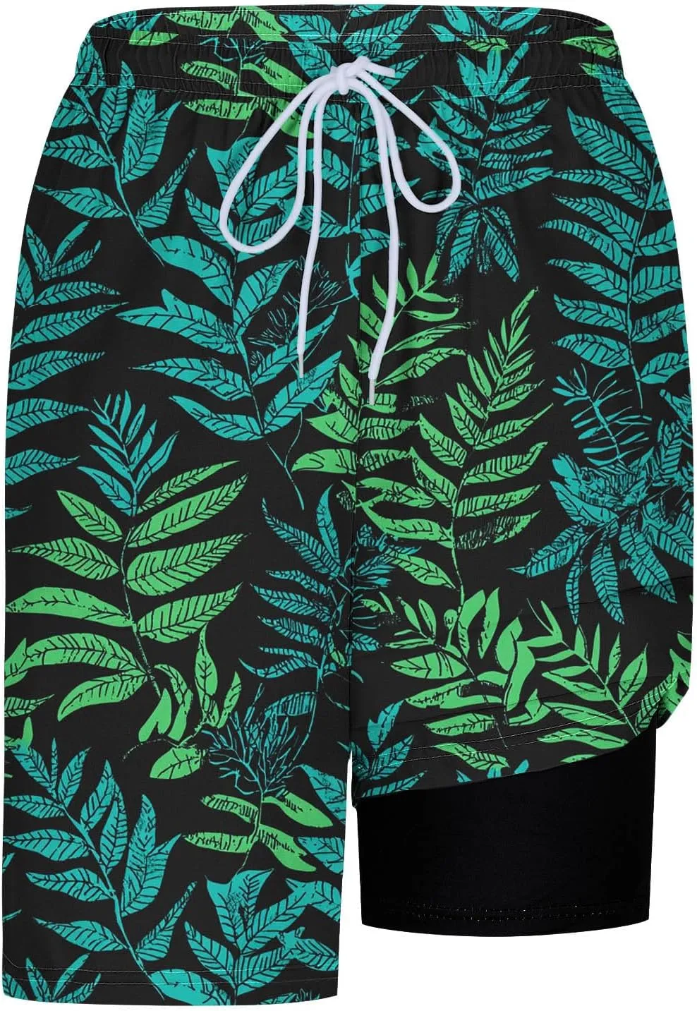 Beach Shorts for Men 2 in 1 Athletic Casual Drawstring Shorts Loose Elastic Waist Vacation Floral Print Pants
