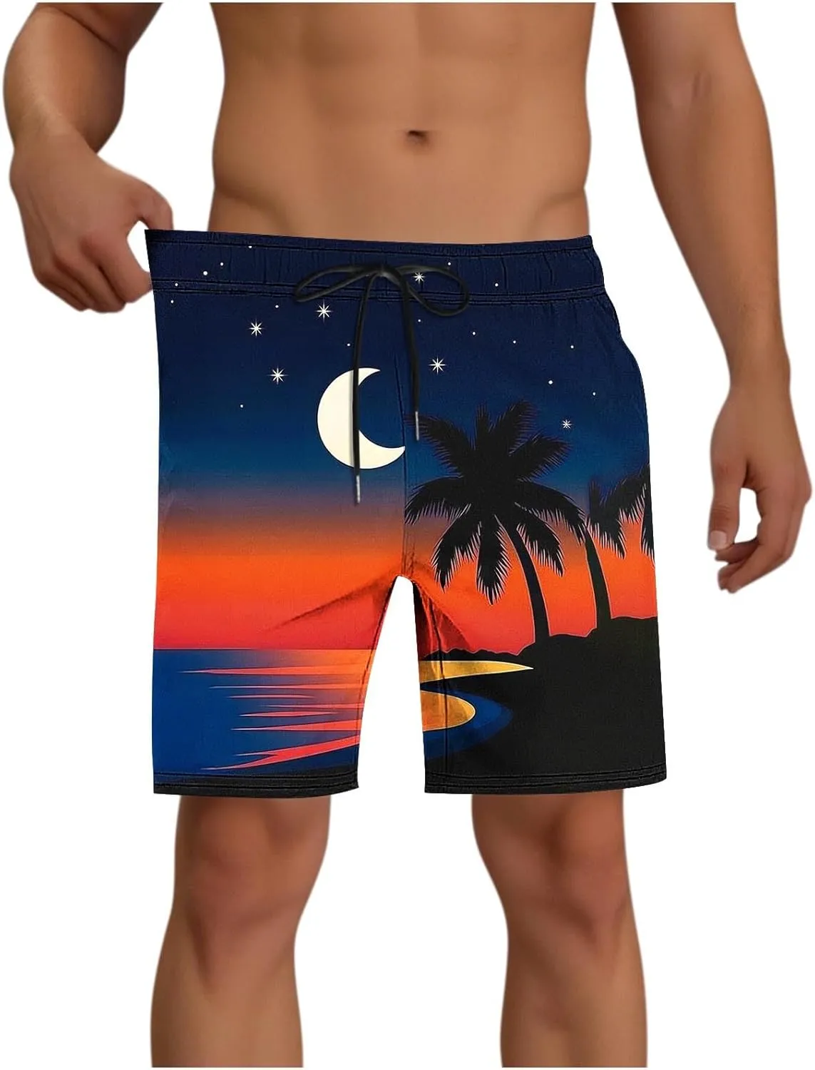 Beach Shorts for Men 2 in 1 Athletic Shorts Casual Drawstring Loose Elastic Waist Vacation Floral Print Pants