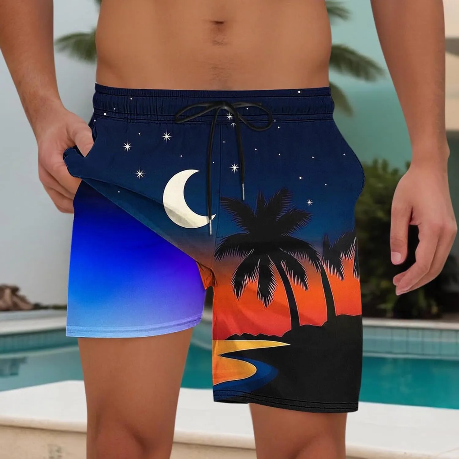 Beach Shorts for Men 2 in 1 Athletic Shorts Casual Drawstring Loose Elastic Waist Vacation Floral Print Pants
