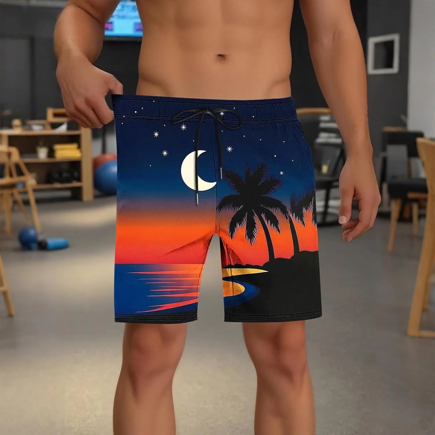 Beach Shorts for Men 2 in 1 Athletic Shorts Casual Drawstring Loose Elastic Waist Vacation Floral Print Pants