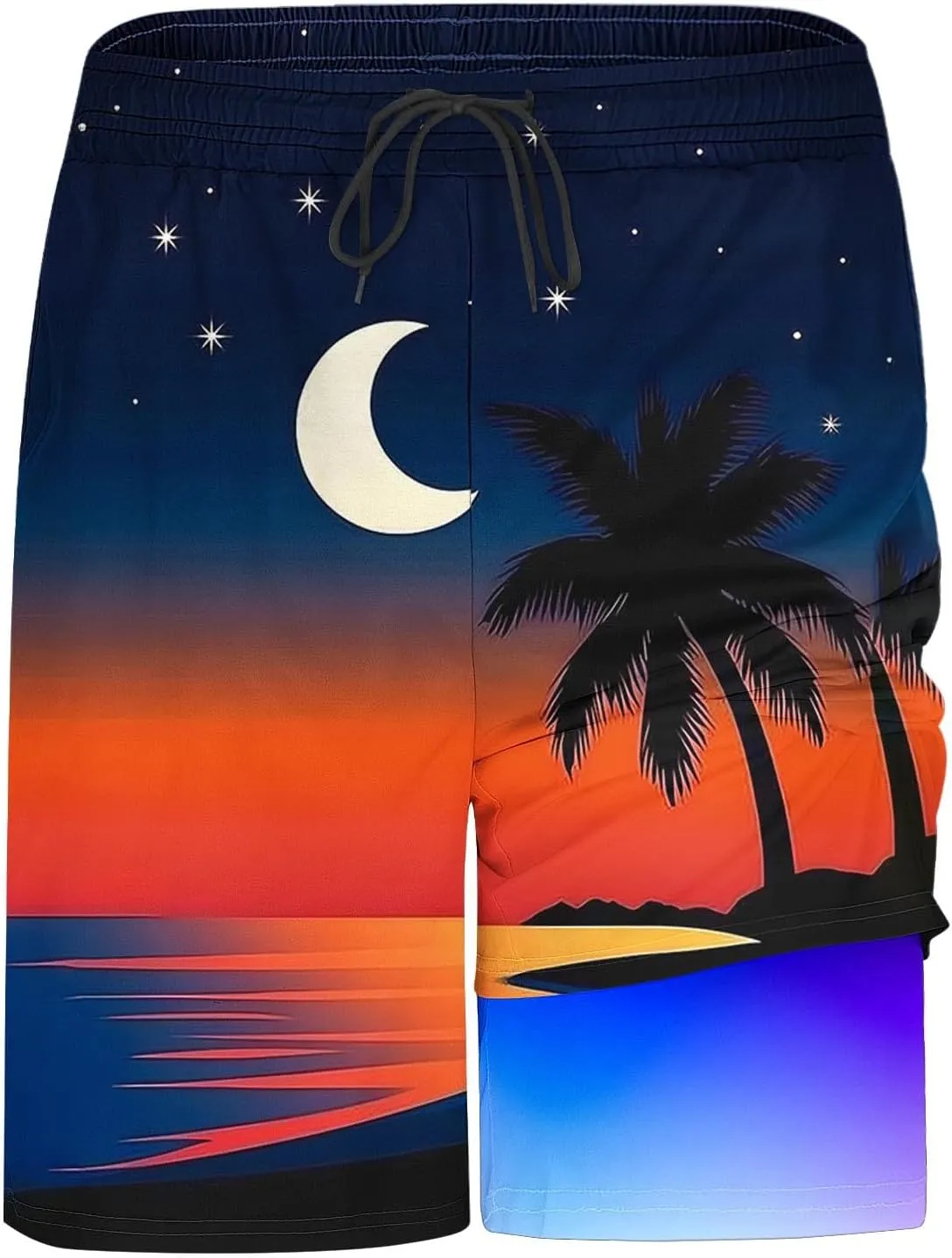 Beach Shorts for Men 2 in 1 Athletic Shorts Casual Drawstring Loose Elastic Waist Vacation Floral Print Pants