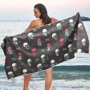 Beach Towel Pirate Skull Print Oversized Thin 30x60 in Quick Dry Sandproof Beach Blanket with Storage Bag