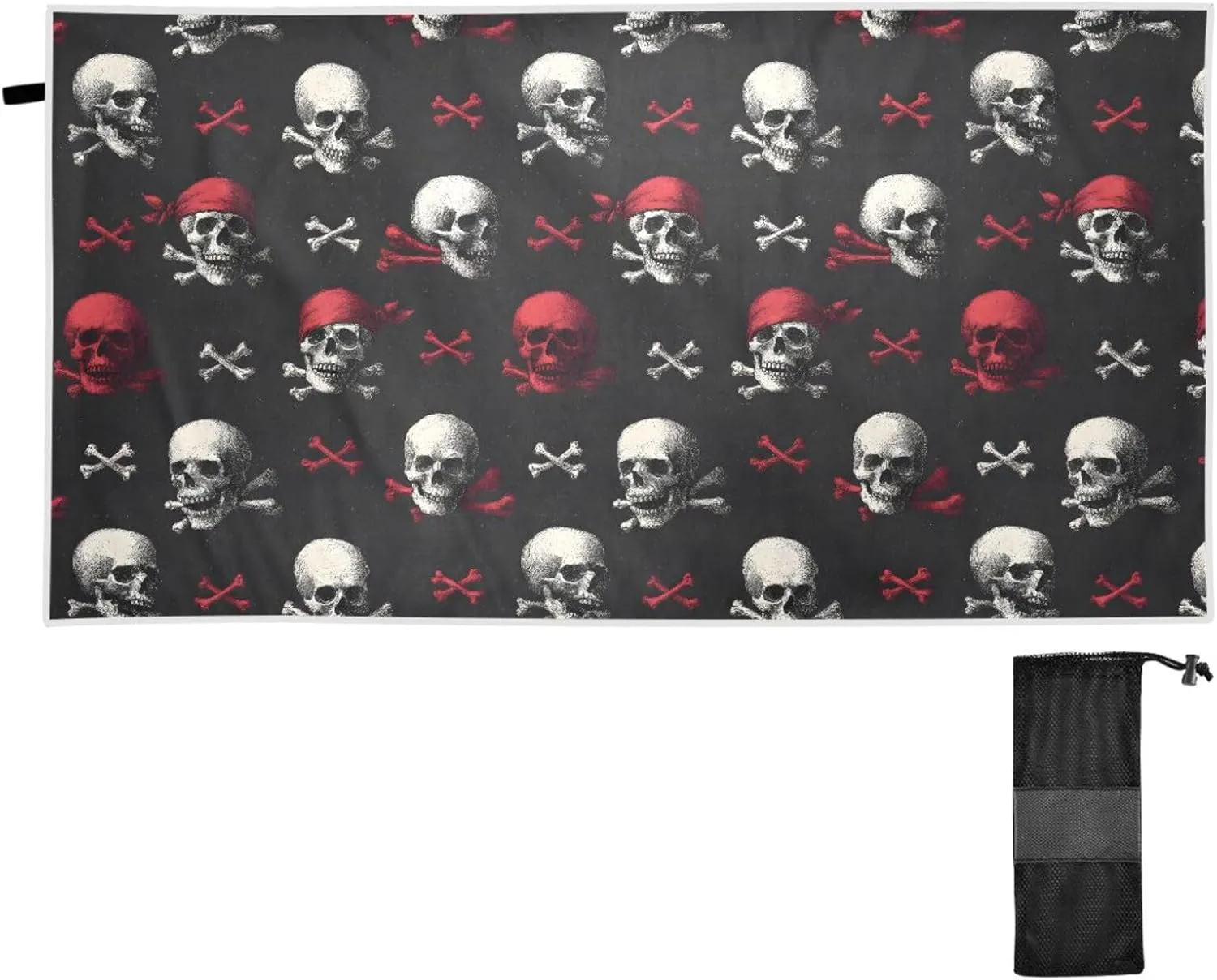 Beach Towel Pirate Skull Print Oversized Thin 30x60 in Quick Dry Sandproof Beach Blanket with Storage Bag