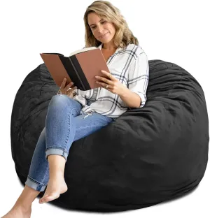 Bean Bag Chair 4Ft, Memory Foam Filled, Removable Velvet Cover, Giant Bean Bag Chairs for Adults and Teens, Round Sofa Chair for Dorm Room, Bedroom and Gaming Room, Black