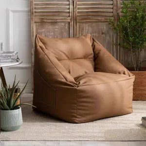 Bean Bag Chair Cover for Kids Teens Adults (No Filler) Soft Faux Leather Beanbag Couch Pouf Sofa Case Lazy Armchair Couch Floor Seating Living Room Furniture(Chestnut Brown)