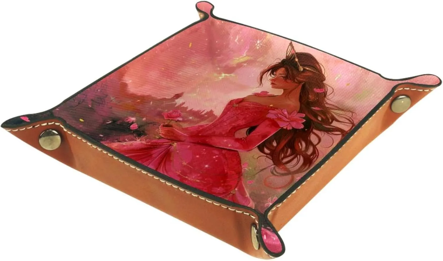 Beautiful Rose Dream Princess Stacking Jewelry Organizer Trays for Women and Girls, Desk Drawer Earring and Bracelet Tray, Small, Stylish, and Functional