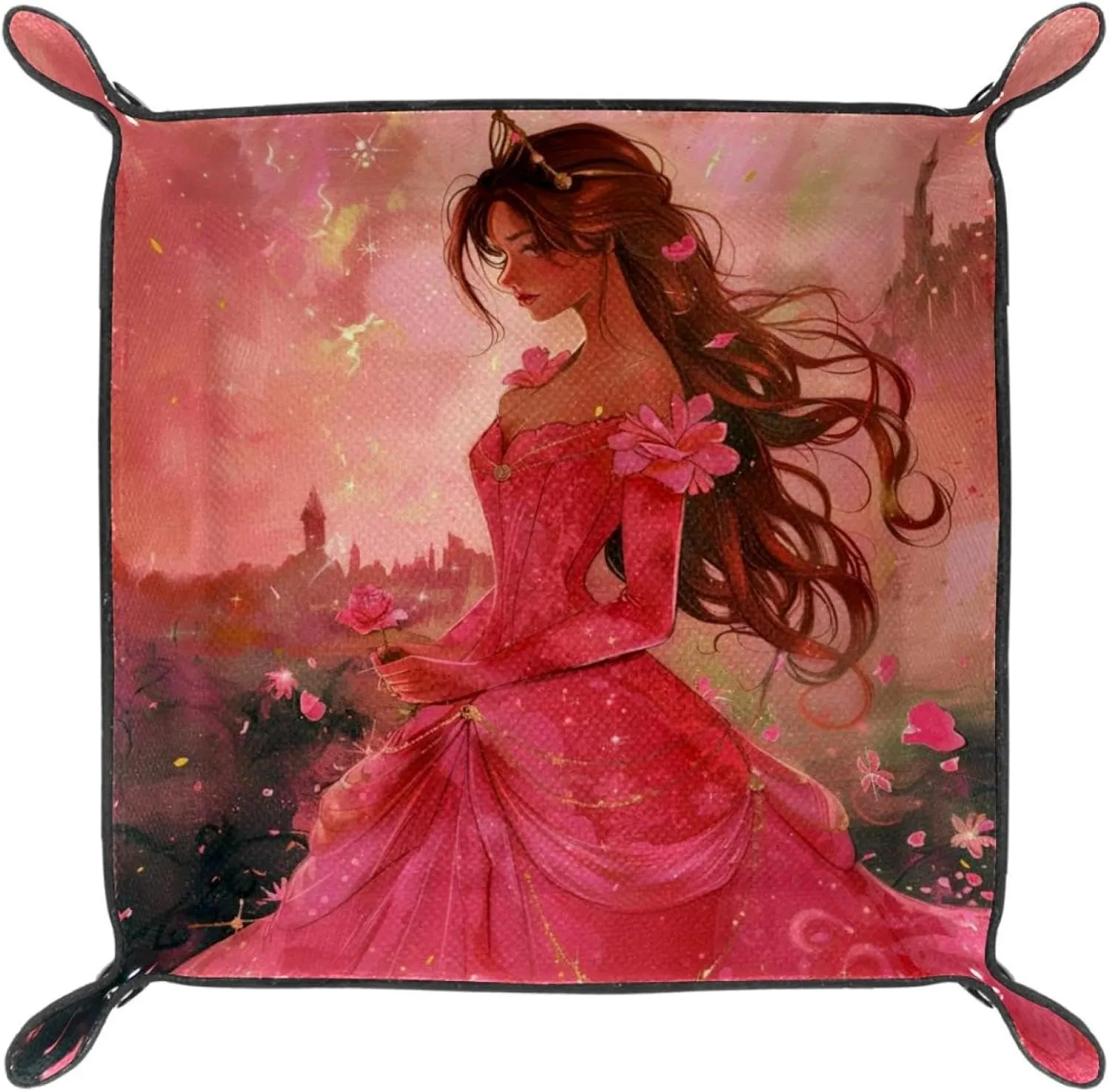 Beautiful Rose Dream Princess Stacking Jewelry Organizer Trays for Women and Girls, Desk Drawer Earring and Bracelet Tray, Small, Stylish, and Functional