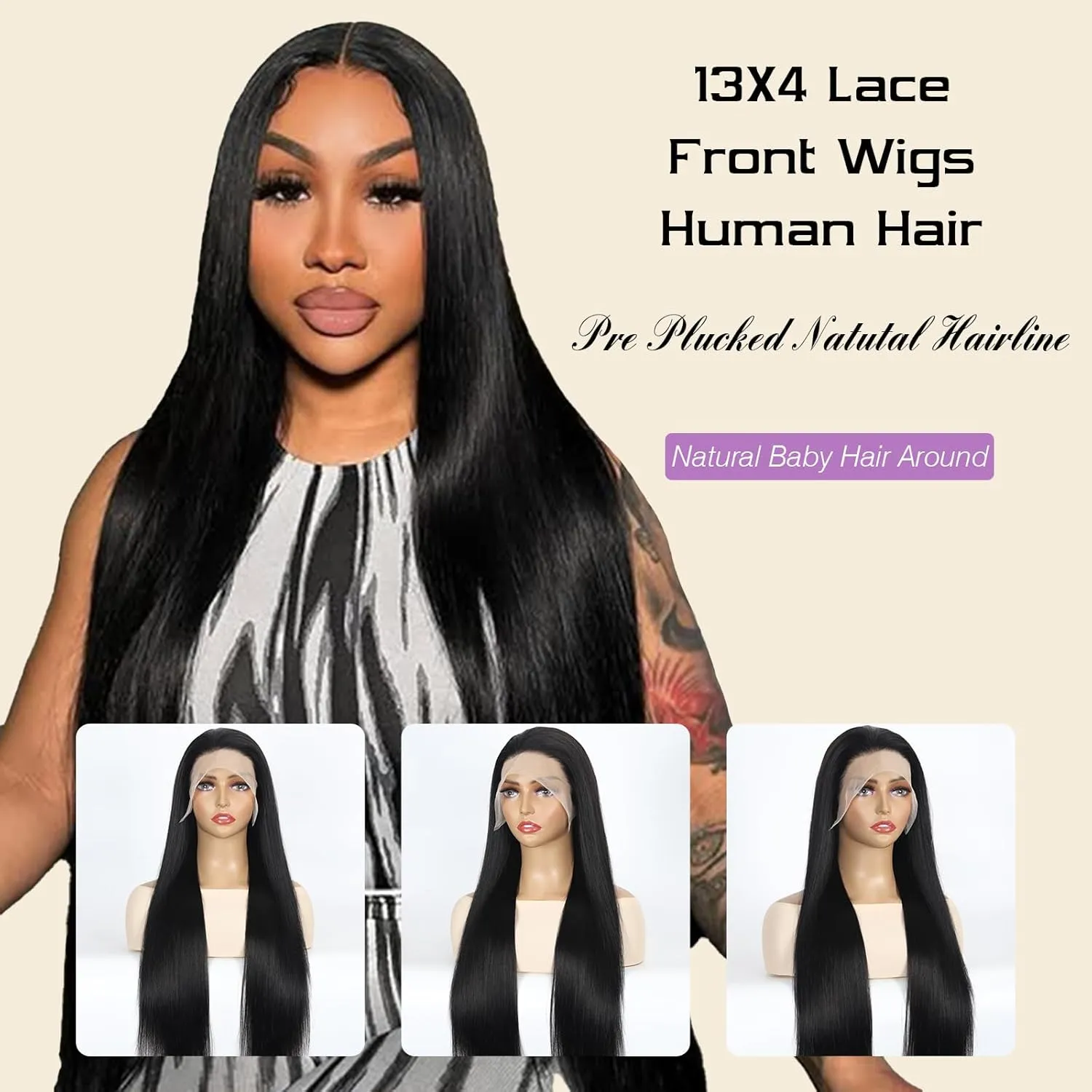 Beauty Queen 16A Straight Lace Front Wigs Human Hair 13x4 HD Lace Wigs Pre Plucked 220 Density 20 Inch Straight Human Hair Wigs Brazilian Remy Human Hair Frontal Wig for Women Natural Black Color
