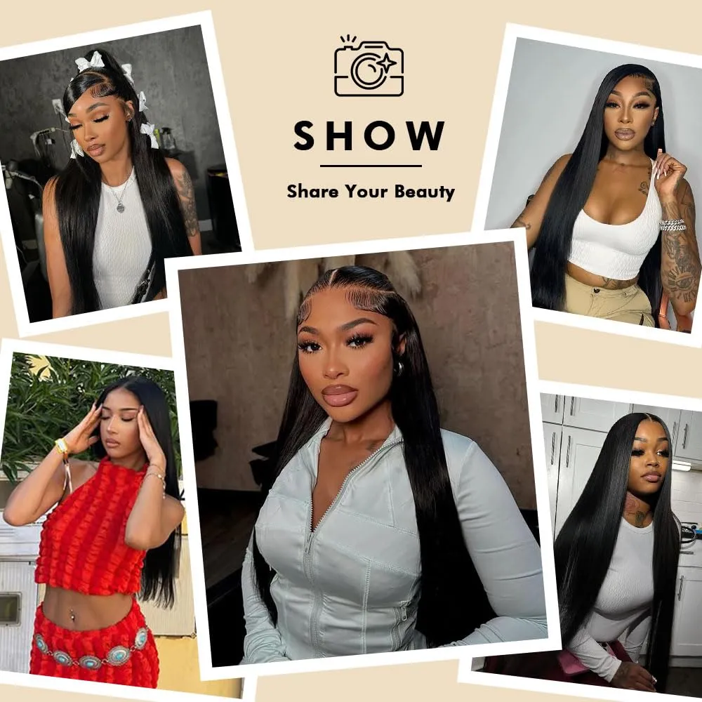 Beauty Queen 16A Straight Lace Front Wigs Human Hair 13x4 HD Lace Wigs Pre Plucked 220 Density 20 Inch Straight Human Hair Wigs Brazilian Remy Human Hair Frontal Wig for Women Natural Black Color