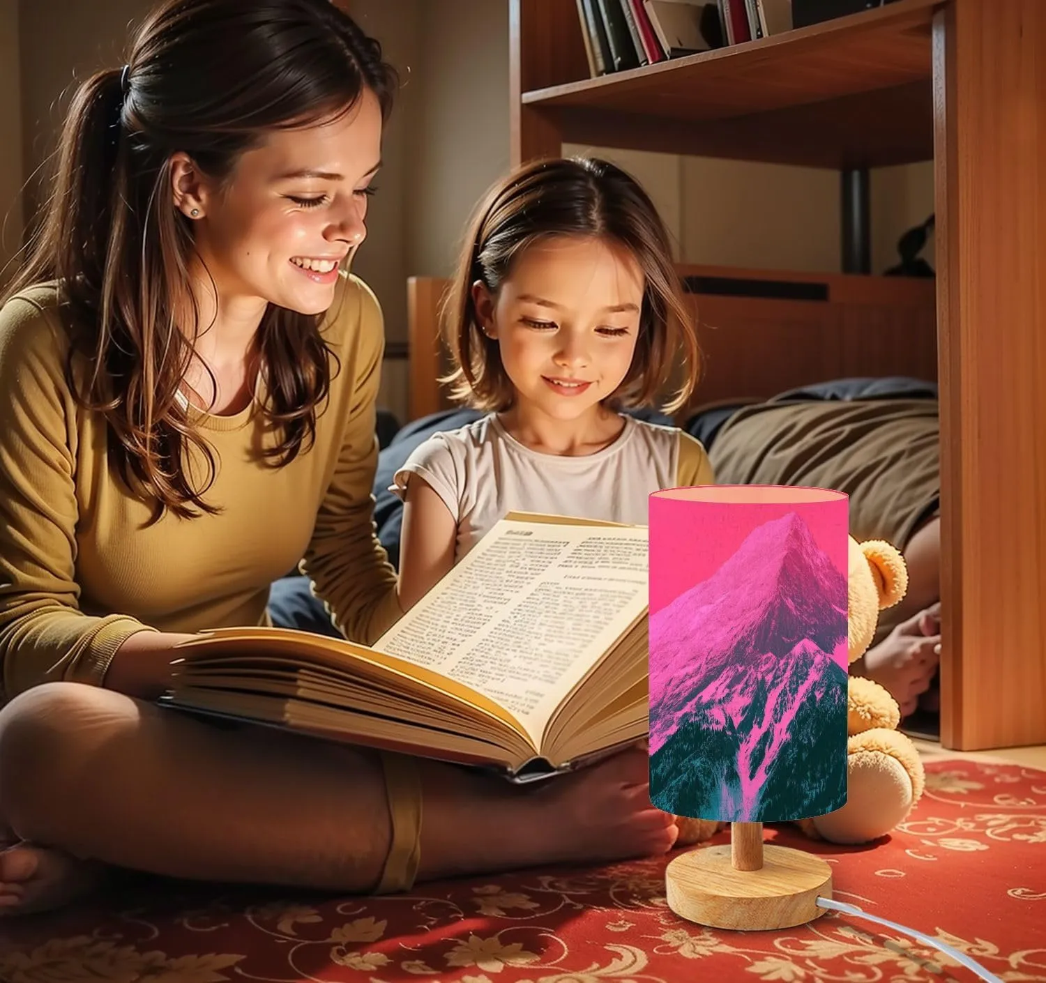 Bedside Table Lamp Beautiful mystic Himalayan mountains sunset landscape alpine morning Dimmable Desk Lamp with Flaxen Fabric Shade Wood Base Nightstand Lamp Small Lamp for Bedroom Living Room Home
