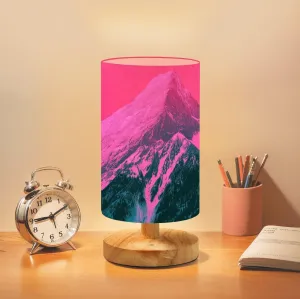 Bedside Table Lamp Beautiful mystic Himalayan mountains sunset landscape alpine morning Dimmable Desk Lamp with Flaxen Fabric Shade Wood Base Nightstand Lamp Small Lamp for Bedroom Living Room Home
