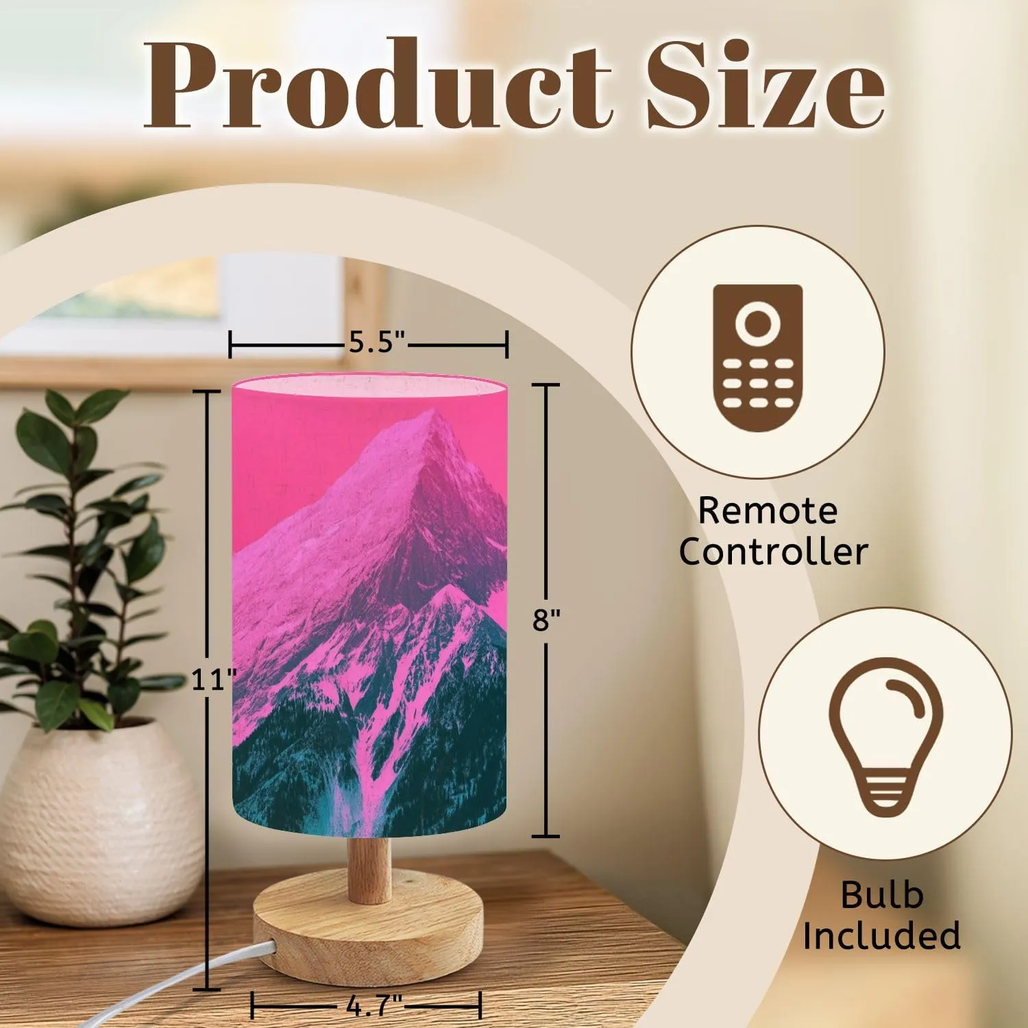 Bedside Table Lamp Beautiful mystic Himalayan mountains sunset landscape alpine morning Dimmable Desk Lamp with Flaxen Fabric Shade Wood Base Nightstand Lamp Small Lamp for Bedroom Living Room Home