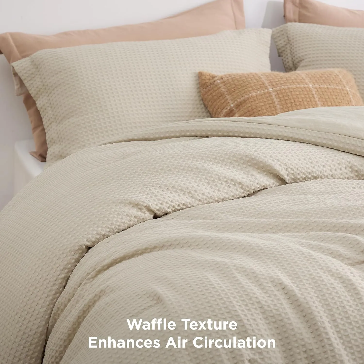 Bedsure Waffle Comforter Set Queen, Soft and Breathable Linen Bedding Comforter Set, 3 Pieces, 1 Waffle Weave Comforter (90"x90") and 2 Pillow Shams (20"x26" 2")