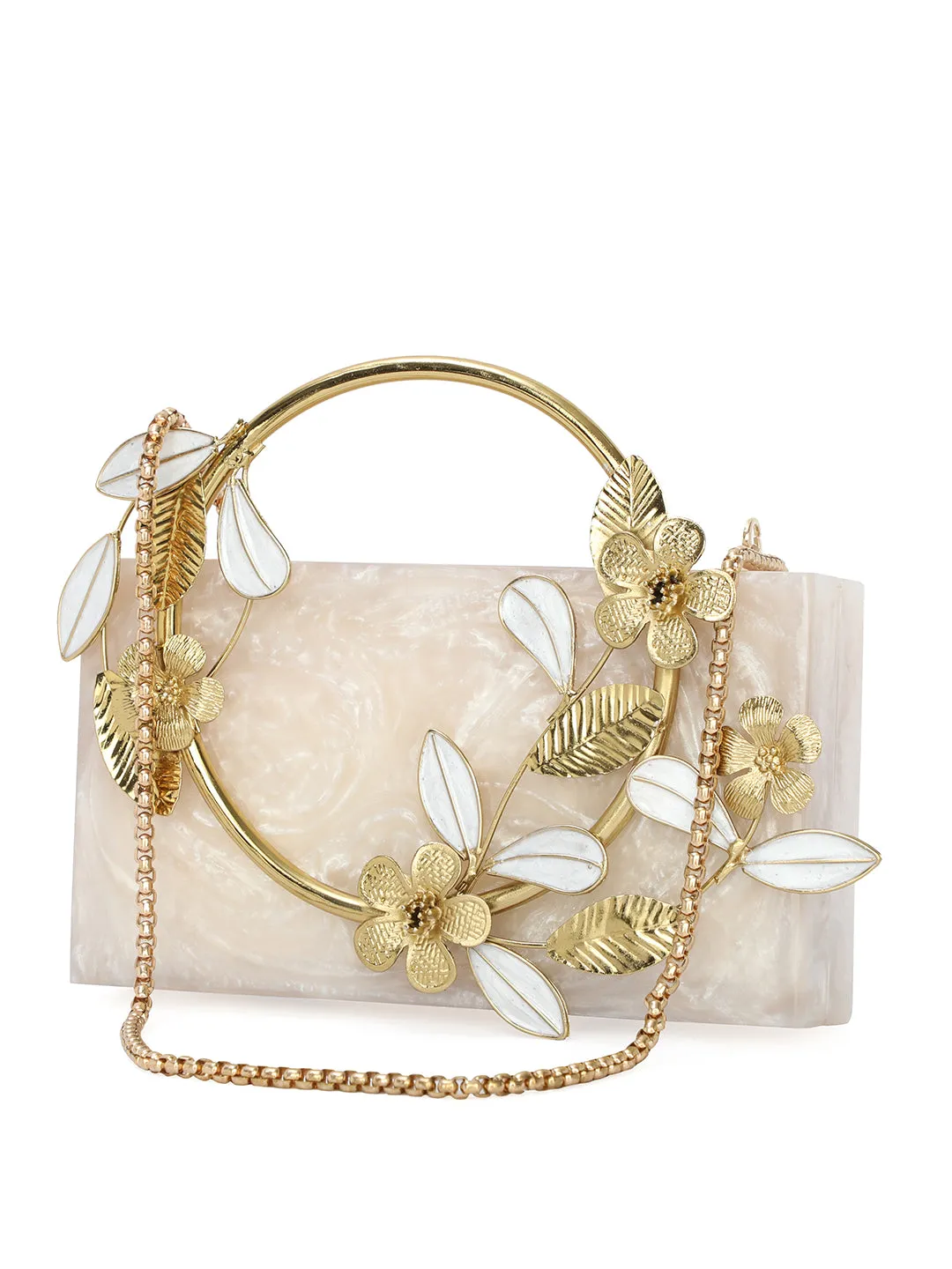 Beige Solid Party Box Clutches With Attractive Brass Handle