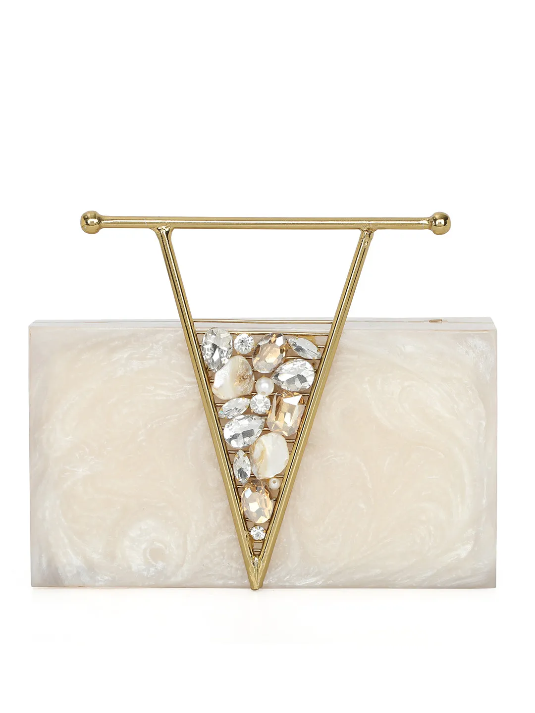 Beige Solid Party Box Clutches With Attractive Brass Handle