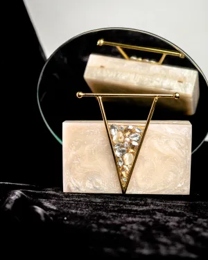 Beige Solid Party Box Clutches With Attractive Brass Handle