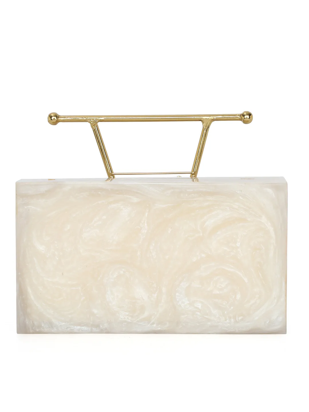 Beige Solid Party Box Clutches With Attractive Brass Handle