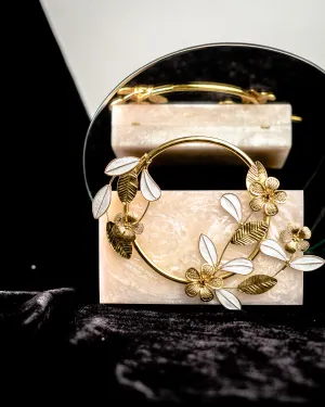 Beige Solid Party Box Clutches With Attractive Brass Handle