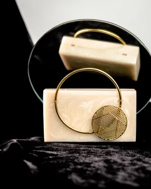 Beige Solid Party Box Clutches With Attractive Brass Handle
