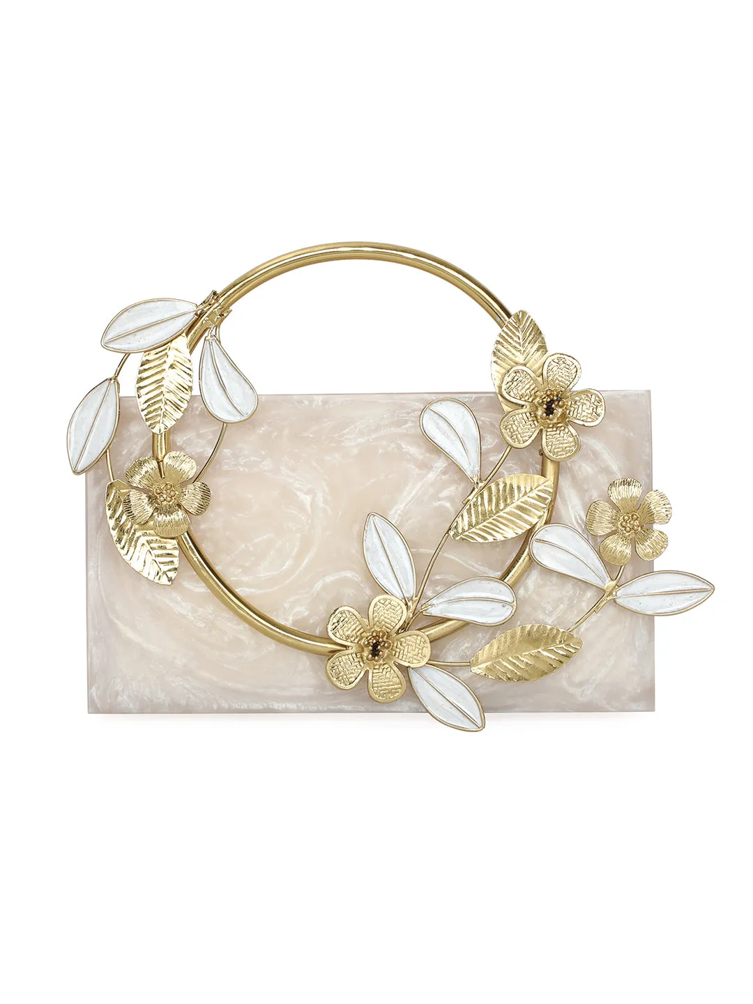 Beige Solid Party Box Clutches With Attractive Brass Handle