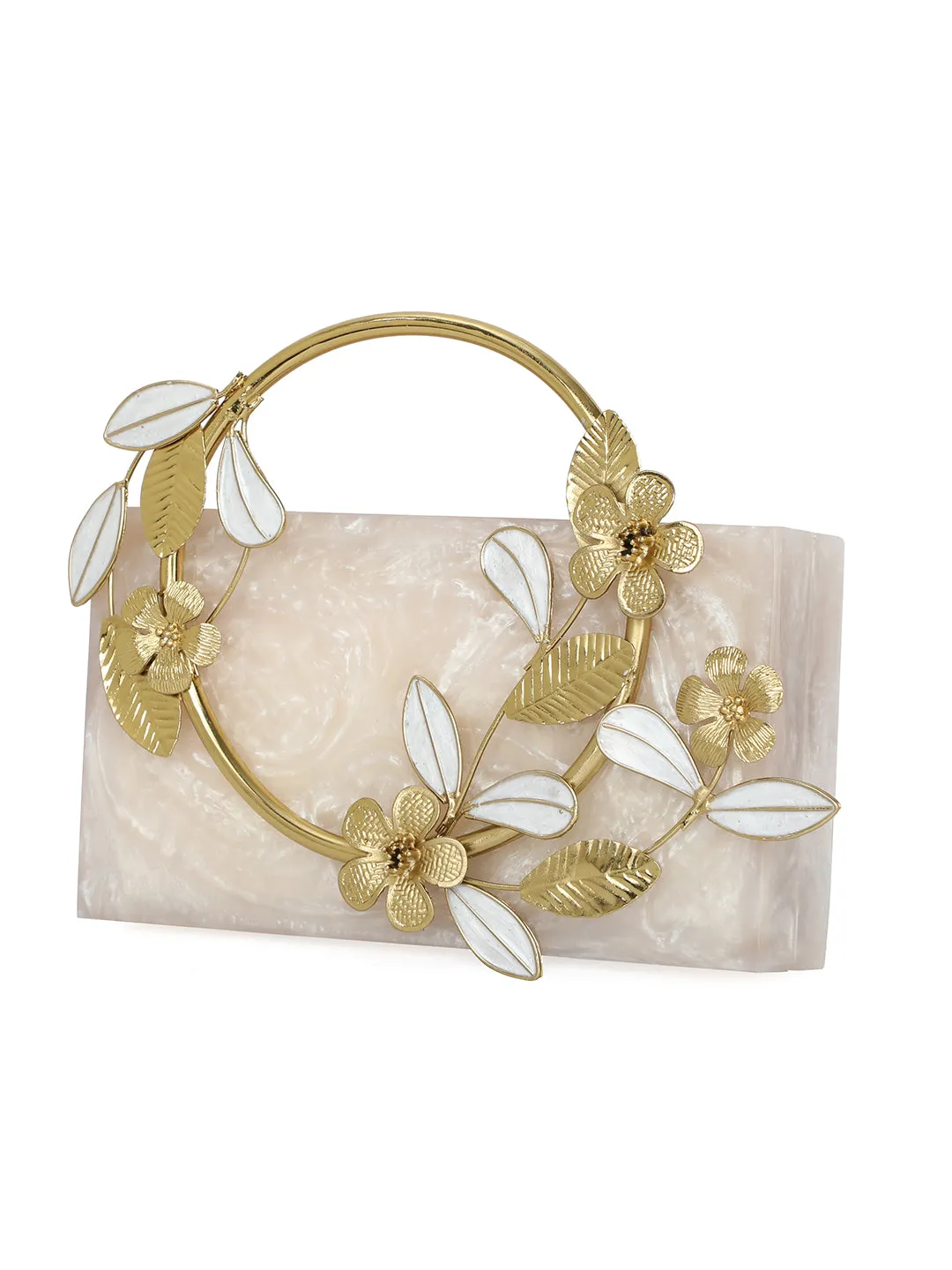 Beige Solid Party Box Clutches With Attractive Brass Handle