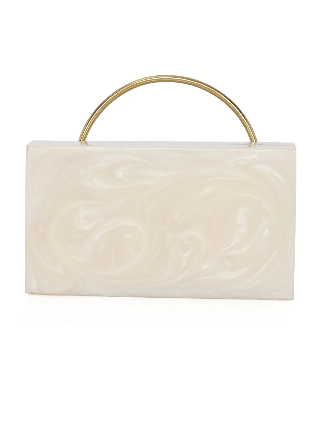 Beige Solid Party Box Clutches With Attractive Brass Handle