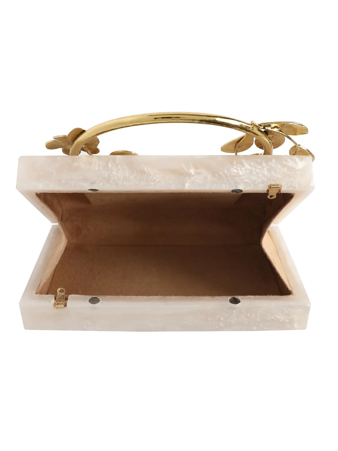 Beige Solid Party Box Clutches With Attractive Brass Handle