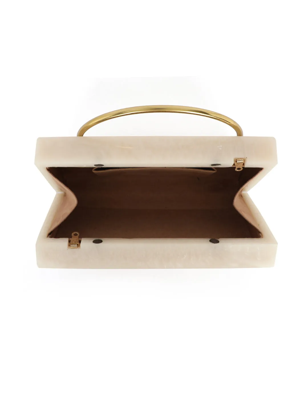 Beige Solid Party Box Clutches With Attractive Brass Handle