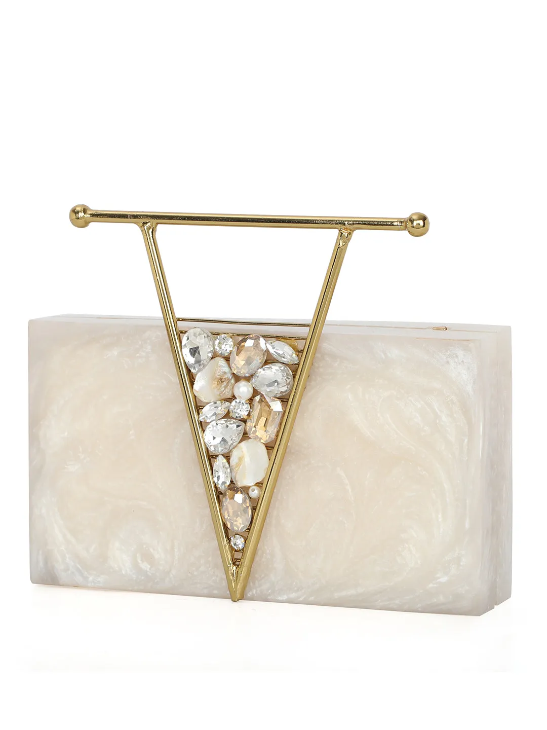 Beige Solid Party Box Clutches With Attractive Brass Handle
