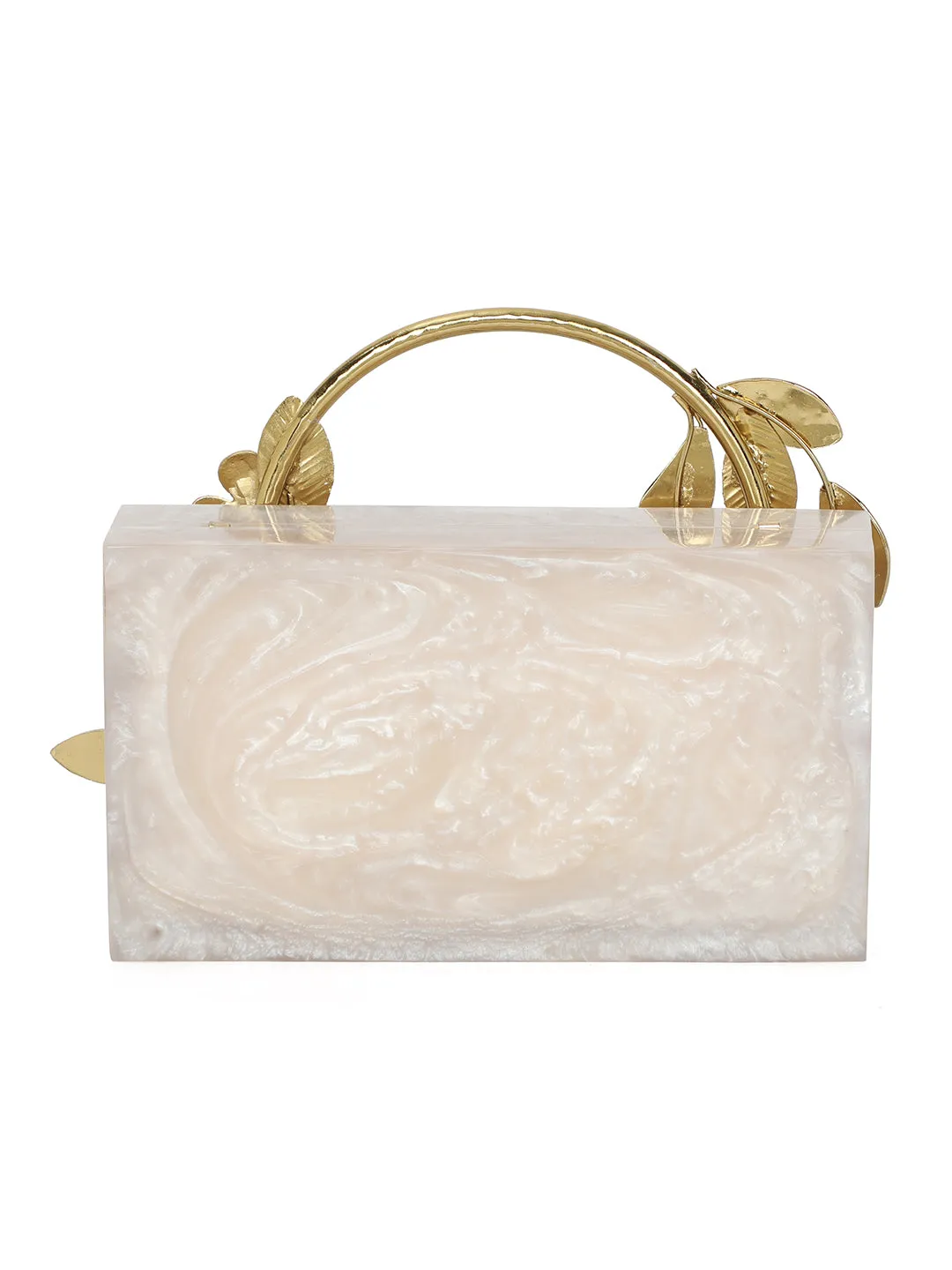 Beige Solid Party Box Clutches With Attractive Brass Handle