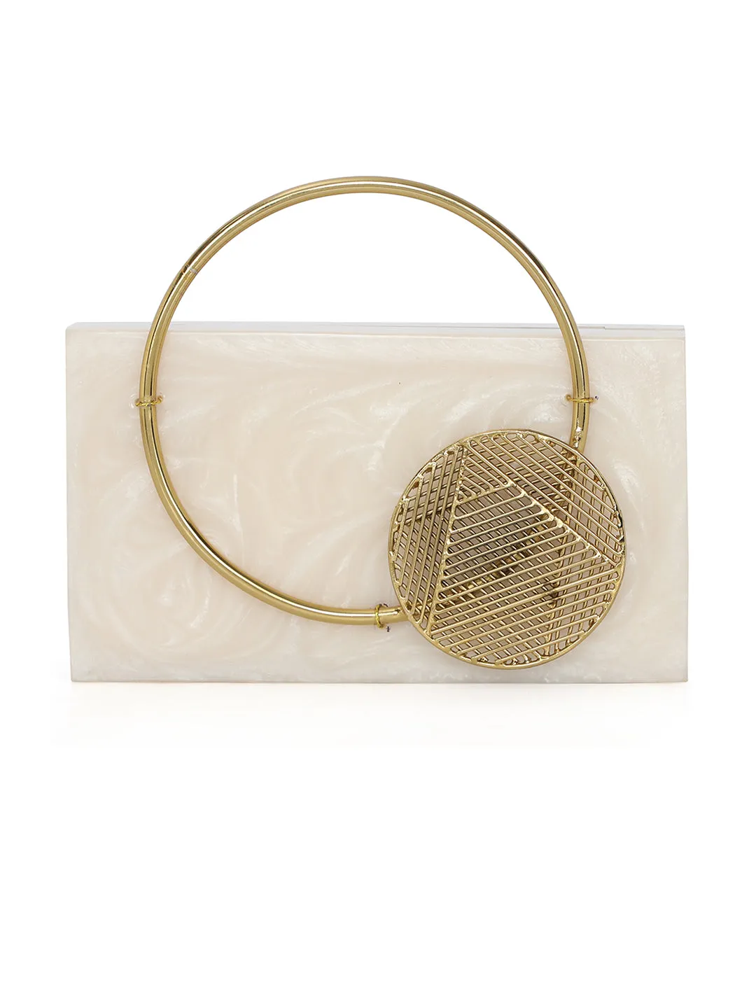 Beige Solid Party Box Clutches With Attractive Brass Handle