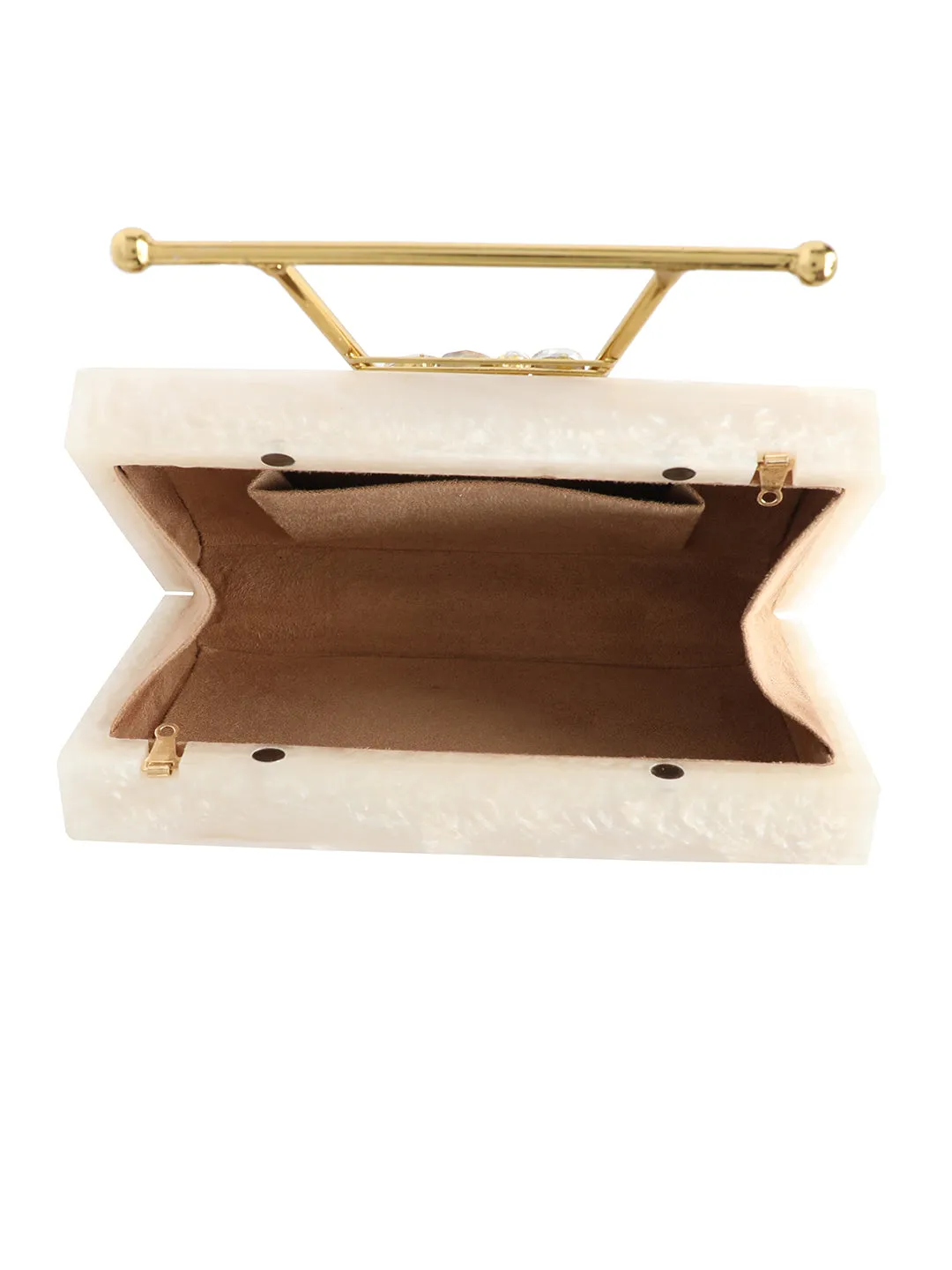 Beige Solid Party Box Clutches With Attractive Brass Handle