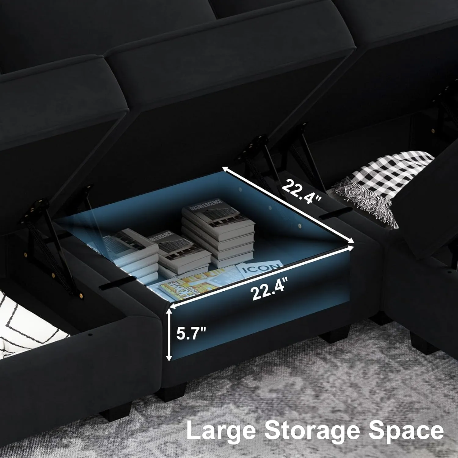 Belffin Modular Sectional Sofa with Double Chaise Velvet U Shaped Sofa Reversible Sectional Couch with Storage Black