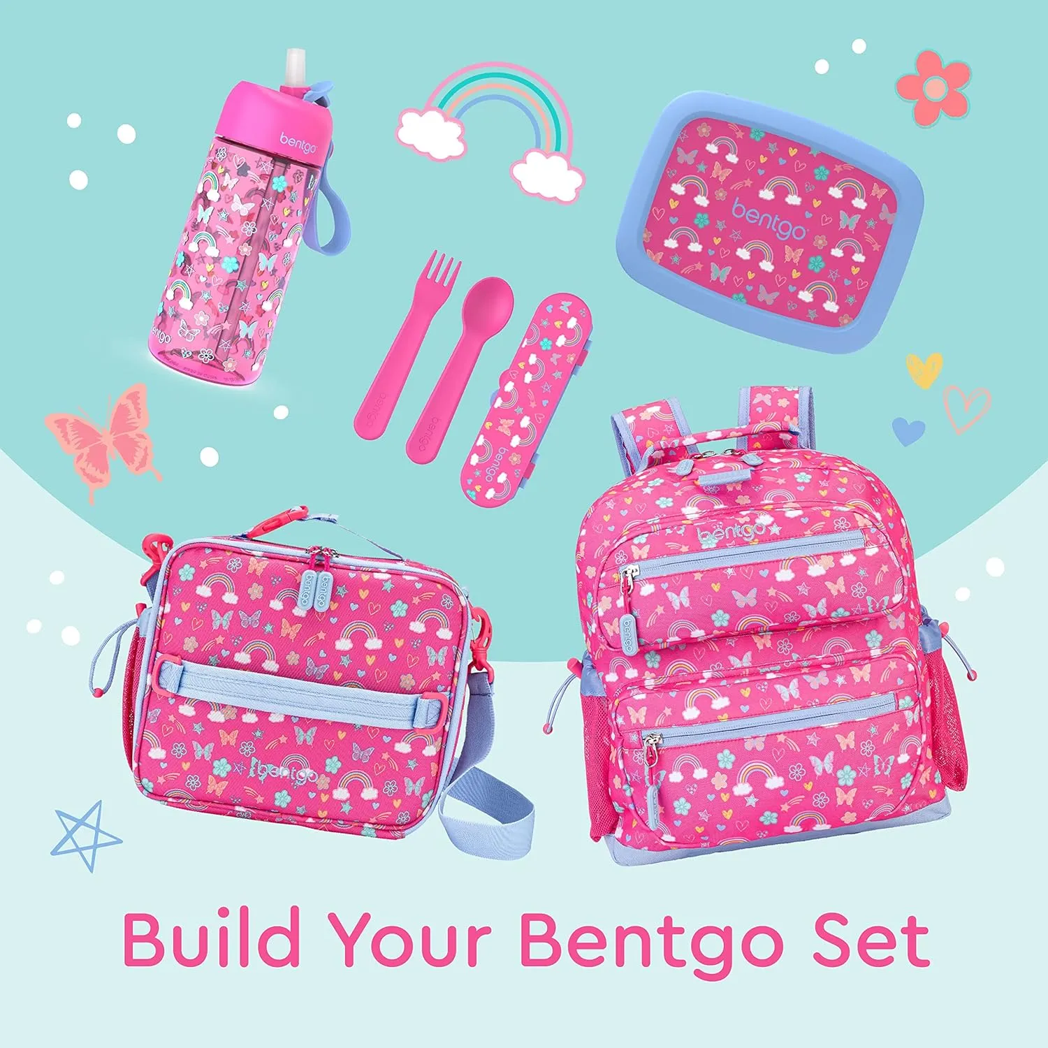 Bentgo Kids Backpack - Lightweight 14” Backpack in Fun Prints for School, Travel, & Daycare, Ideal for Ages 4 , Roomy Interior, Durable & Water-Resistant Fabric, & Loop for Lunch Bag (Rainbows)