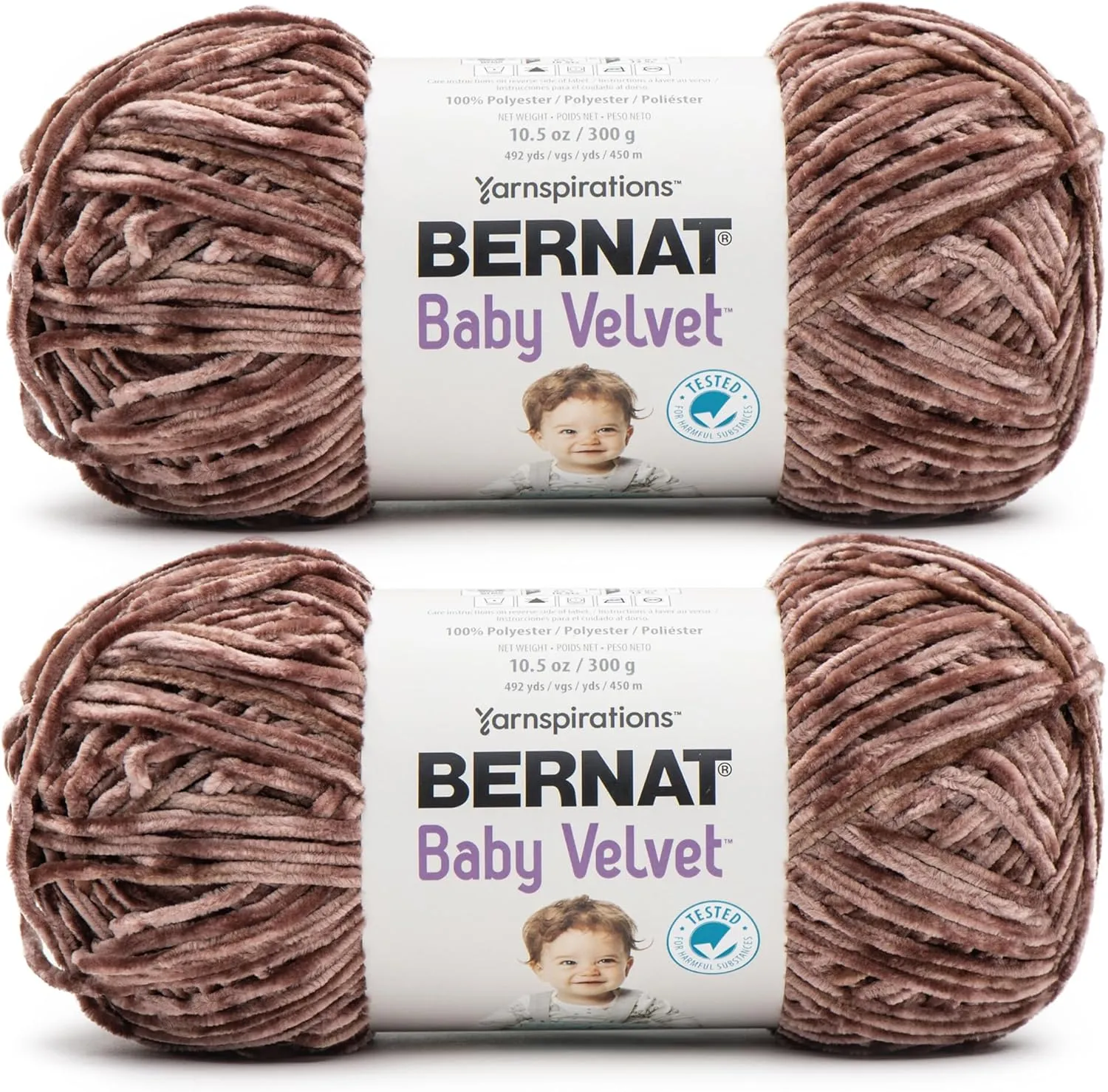 Bernat Baby Velvet BB Chocolate Yarn - 2 Pack of 300g/10.5 oz - 100% Polyester - #4 Worsted (Medium) - 492 Yards - Knitting/Crochet