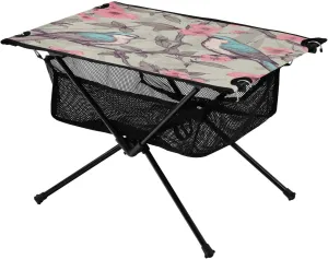Birds and Flower Portable Folding Camping Table, Compact Lightweight Beach Table with Carrying Bag for Outdoor Picnics, BBQs, Camp