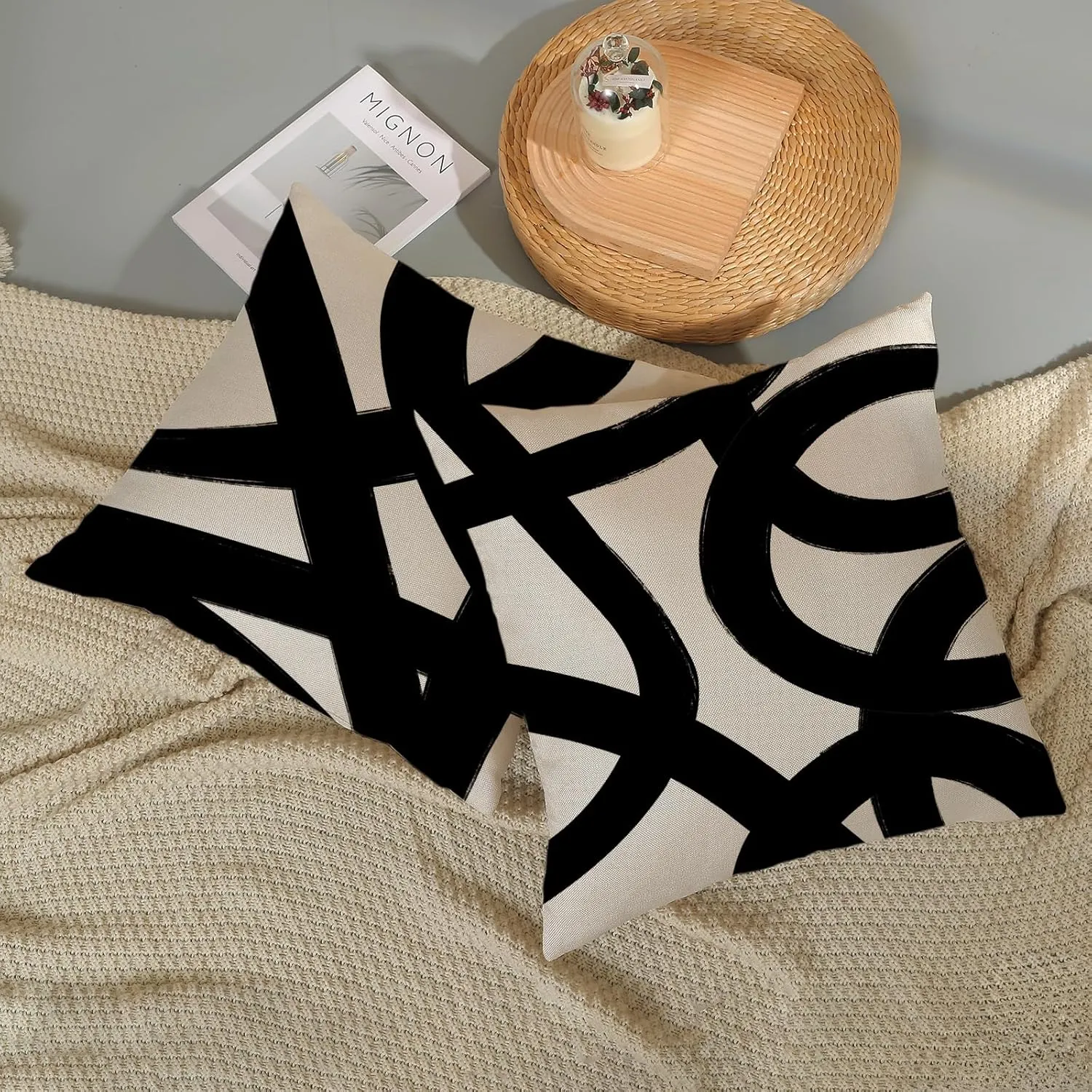 Black And Cream Pillow Covers 18x18 Set Of 2 Geometric Abstract Modern Art Line Throw Pillow Covers Boho Minimalist Style Decorative Pillowcase Linen Cushion Case Decoration For Couch Sofa Outdoor