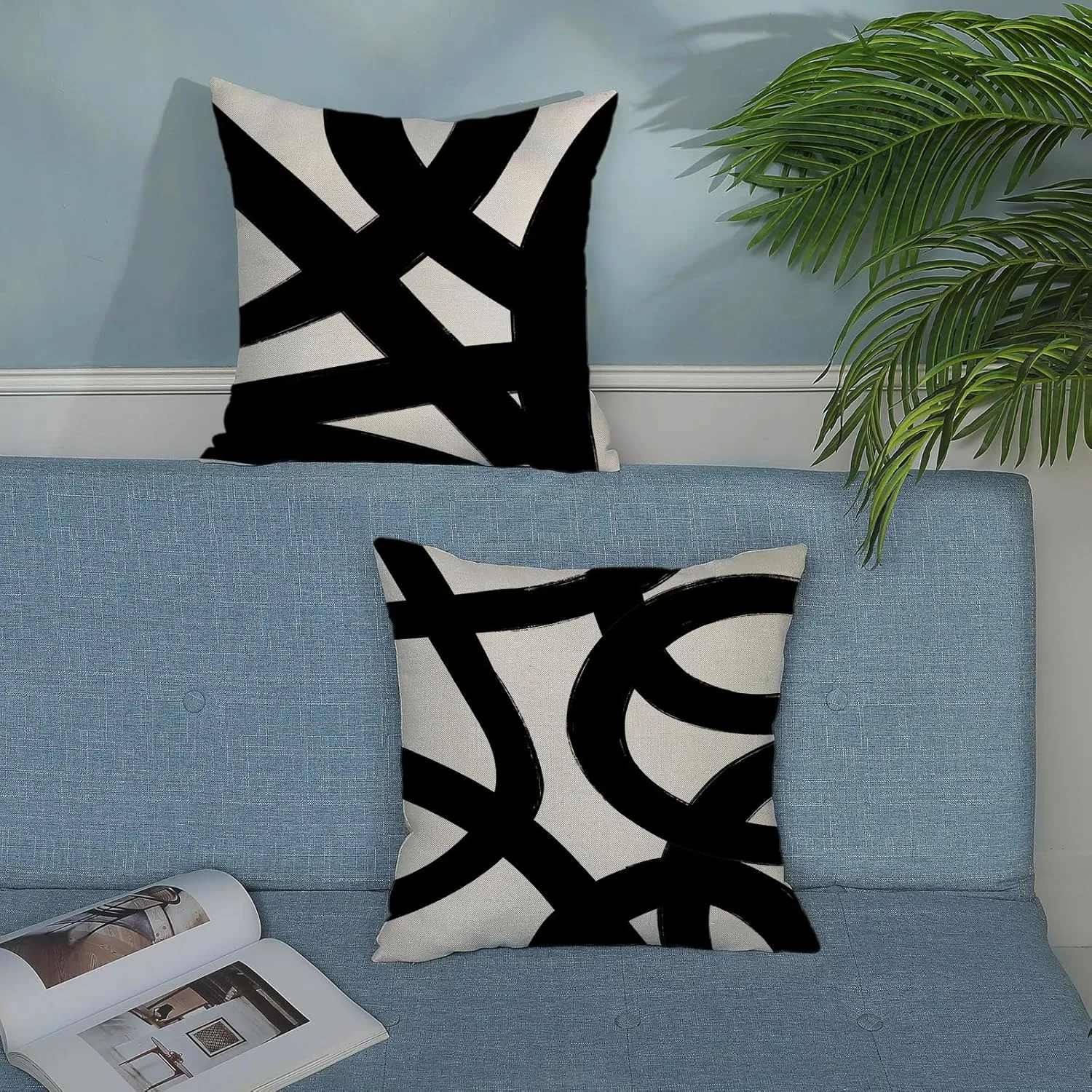 Black And Cream Pillow Covers 18x18 Set Of 2 Geometric Abstract Modern Art Line Throw Pillow Covers Boho Minimalist Style Decorative Pillowcase Linen Cushion Case Decoration For Couch Sofa Outdoor