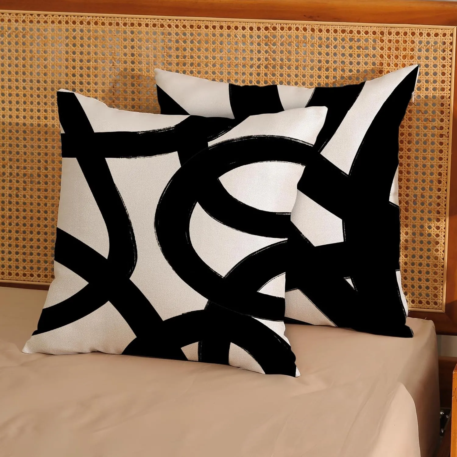 Black And Cream Pillow Covers 18x18 Set Of 2 Geometric Abstract Modern Art Line Throw Pillow Covers Boho Minimalist Style Decorative Pillowcase Linen Cushion Case Decoration For Couch Sofa Outdoor